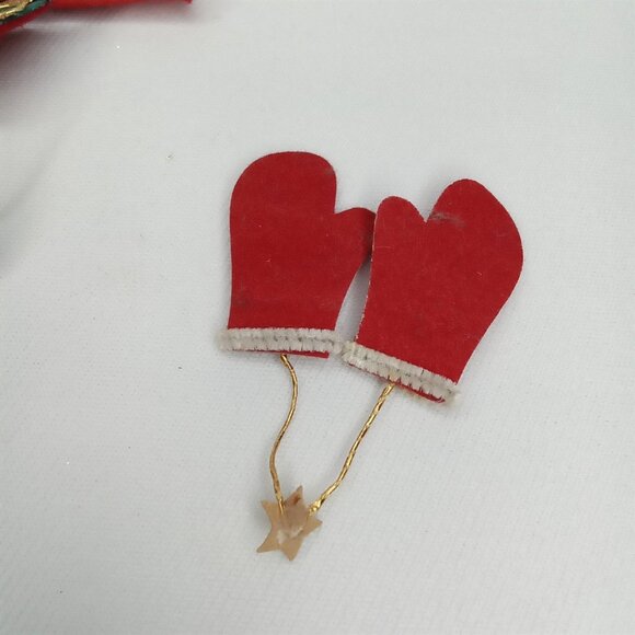 MCM Christmas Ornament Set Of 2 Felt Tree & Mittens Made In Japan 1950s - Picture 6 of 8